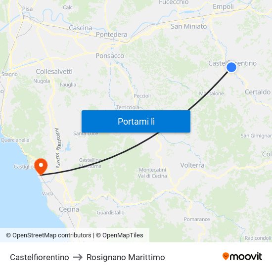 Castelfiorentino to Rosignano Marittimo map