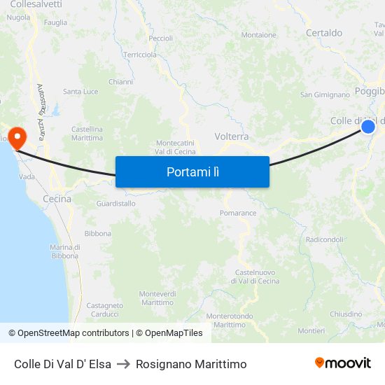 Colle Di Val D' Elsa to Rosignano Marittimo map