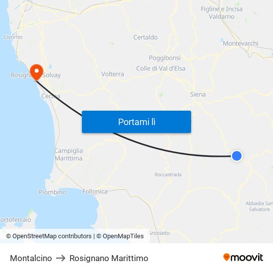 Montalcino to Rosignano Marittimo map