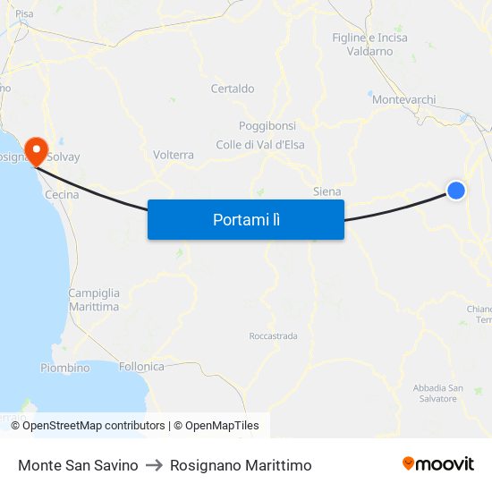 Monte San Savino to Rosignano Marittimo map