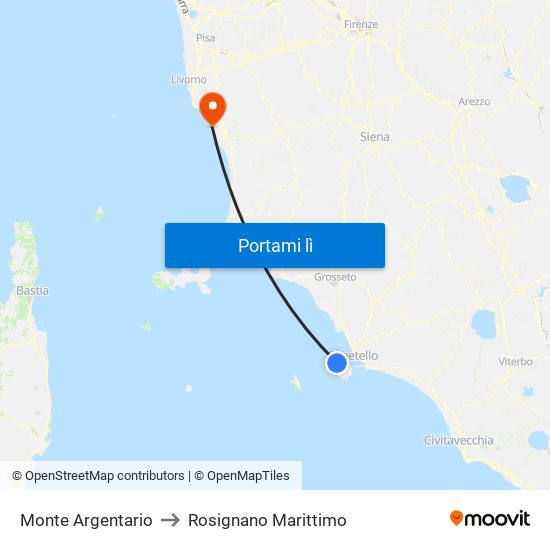 Monte Argentario to Rosignano Marittimo map