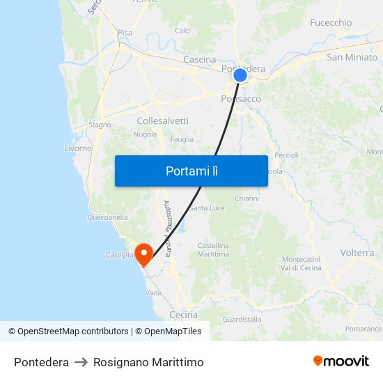 Pontedera to Rosignano Marittimo map