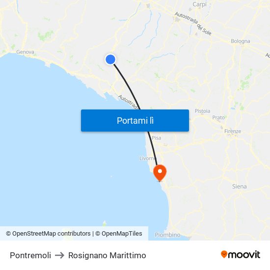 Pontremoli to Rosignano Marittimo map