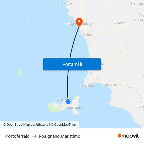 Portoferraio to Rosignano Marittimo map