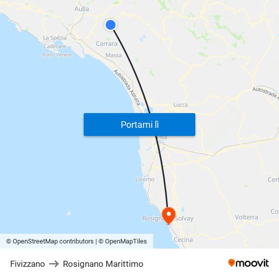 Fivizzano to Rosignano Marittimo map