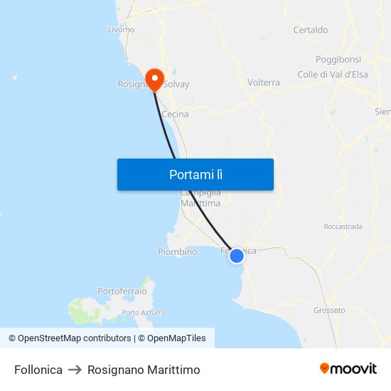 Follonica to Rosignano Marittimo map