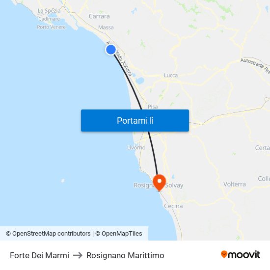 Forte Dei Marmi to Rosignano Marittimo map