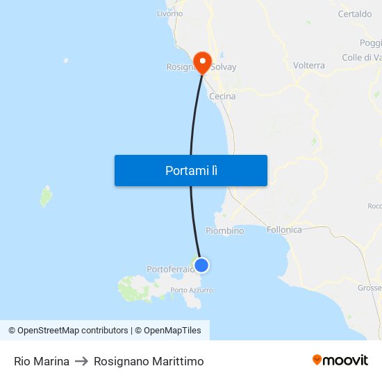 Rio Marina to Rosignano Marittimo map