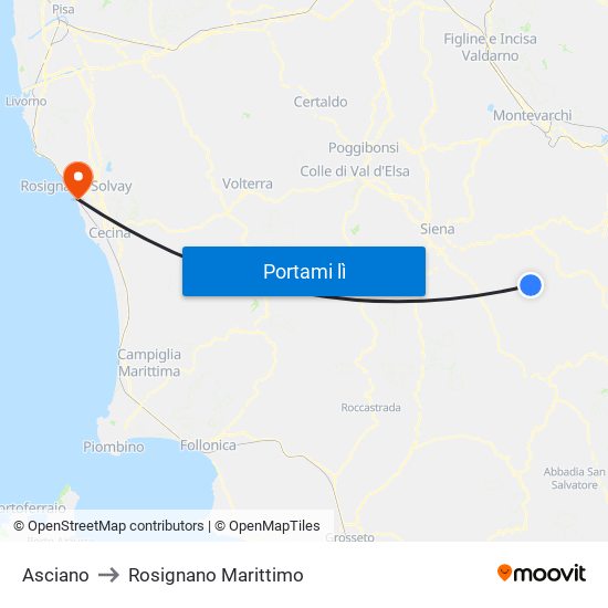 Asciano to Rosignano Marittimo map
