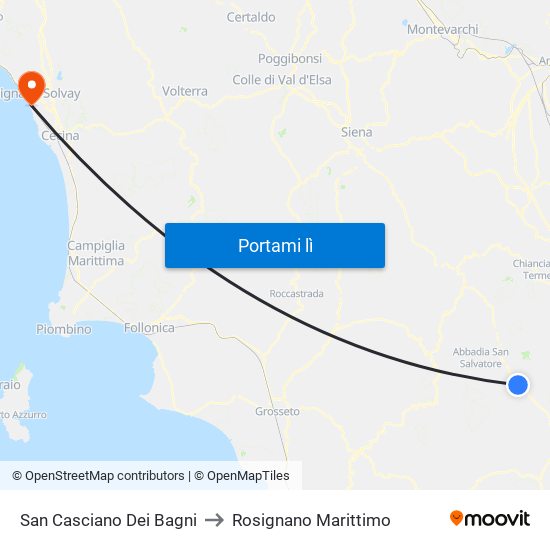 San Casciano Dei Bagni to Rosignano Marittimo map