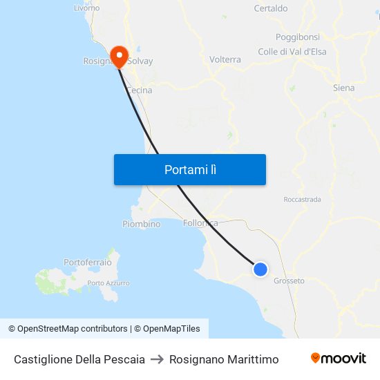 Castiglione Della Pescaia to Rosignano Marittimo map