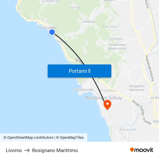 Livorno to Rosignano Marittimo map