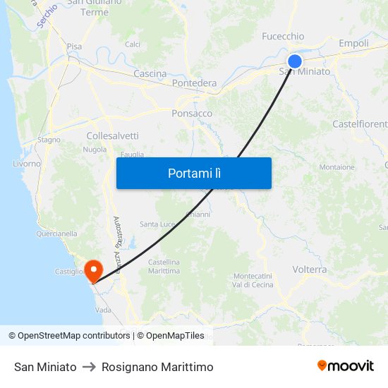 San Miniato to Rosignano Marittimo map