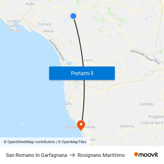 San Romano In Garfagnana to Rosignano Marittimo map