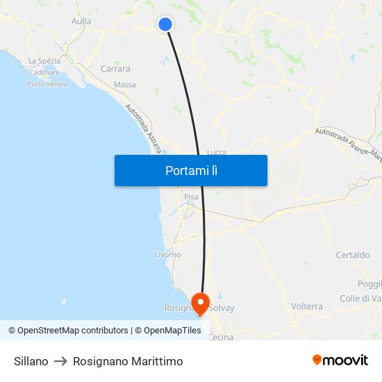 Sillano to Rosignano Marittimo map