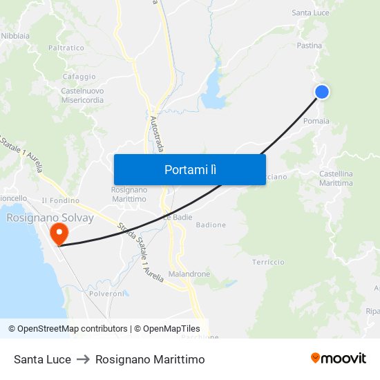 Santa Luce to Rosignano Marittimo map