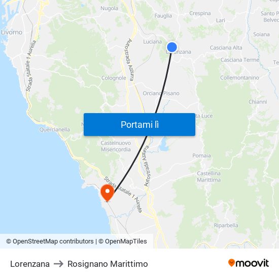 Lorenzana to Rosignano Marittimo map