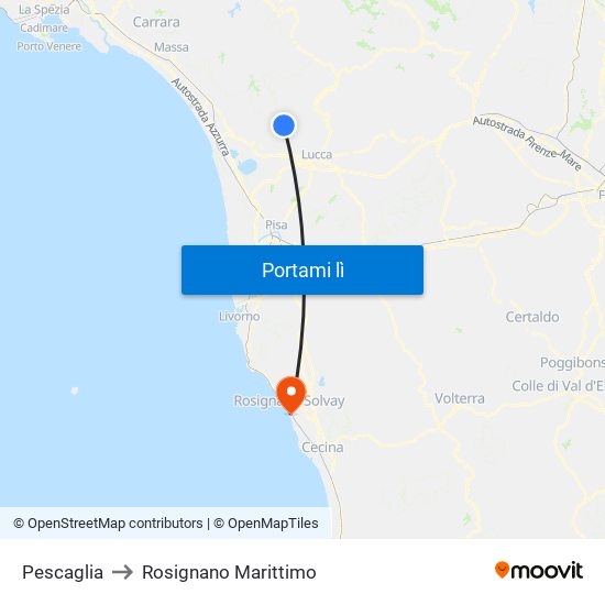 Pescaglia to Rosignano Marittimo map