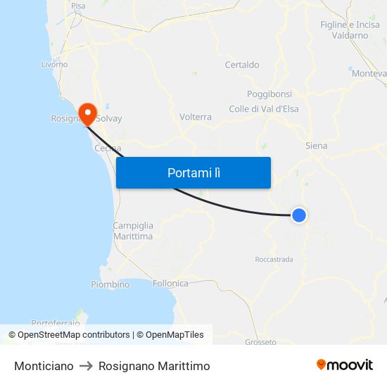 Monticiano to Rosignano Marittimo map