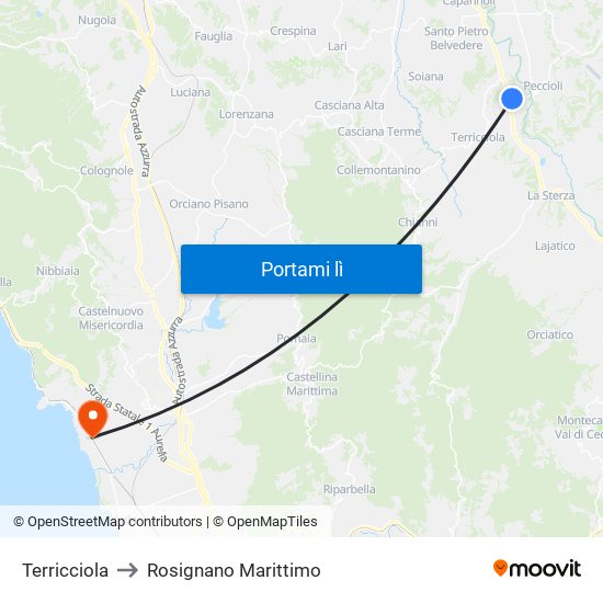 Terricciola to Rosignano Marittimo map