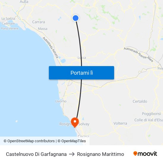 Castelnuovo Di Garfagnana to Rosignano Marittimo map