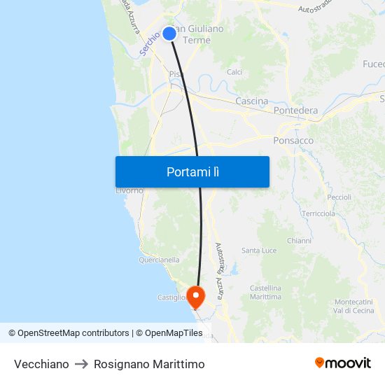 Vecchiano to Rosignano Marittimo map