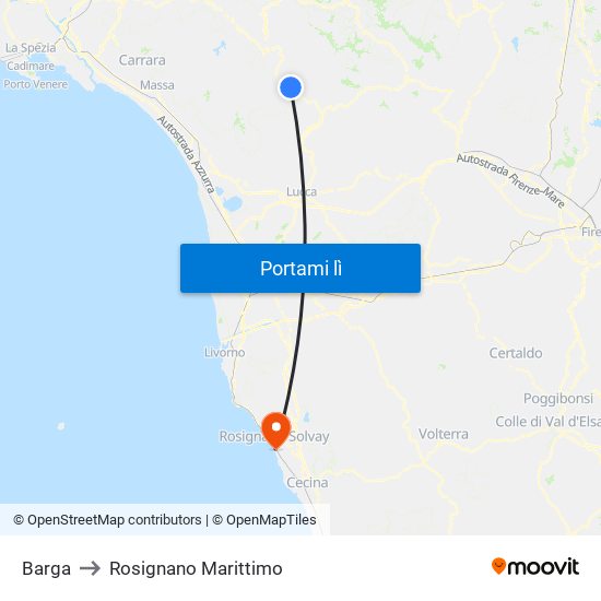 Barga to Rosignano Marittimo map