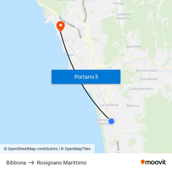 Bibbona to Rosignano Marittimo map