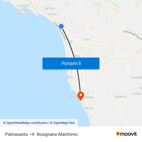 Pietrasanta to Rosignano Marittimo map