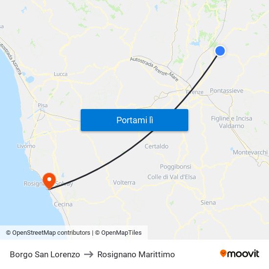 Borgo San Lorenzo to Rosignano Marittimo map