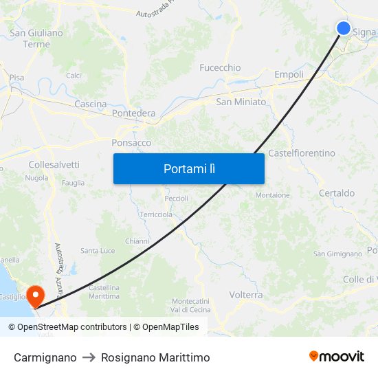 Carmignano to Rosignano Marittimo map