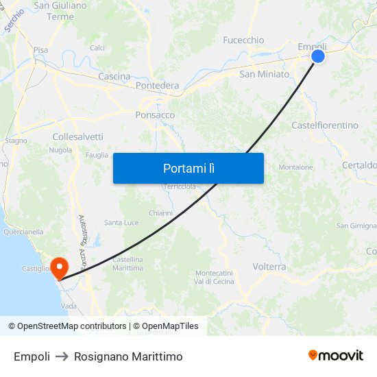 Empoli to Rosignano Marittimo map