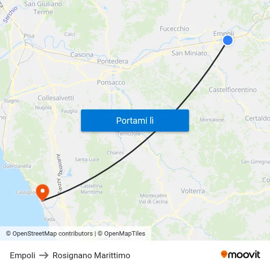 Empoli to Rosignano Marittimo map