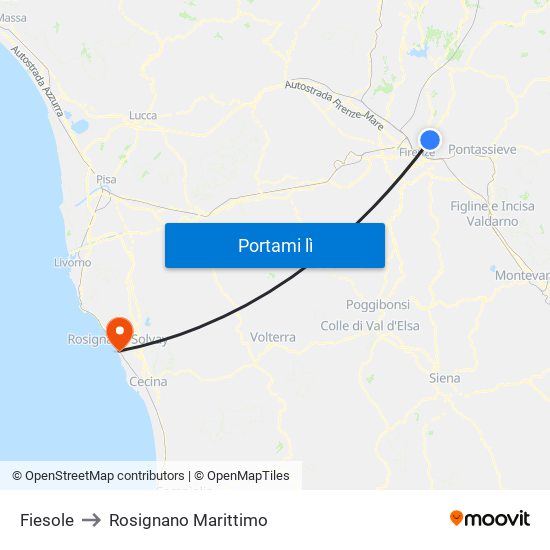 Fiesole to Rosignano Marittimo map