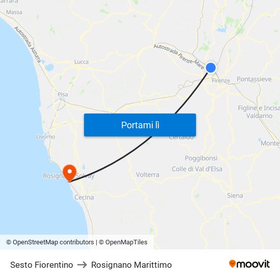 Sesto Fiorentino to Rosignano Marittimo map