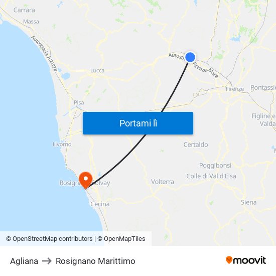 Agliana to Rosignano Marittimo map