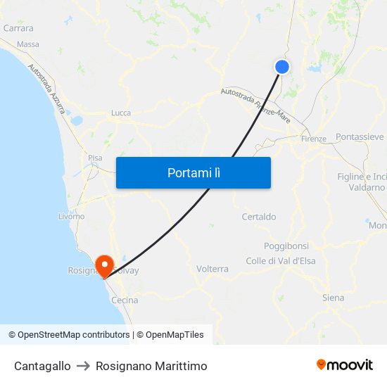 Cantagallo to Rosignano Marittimo map