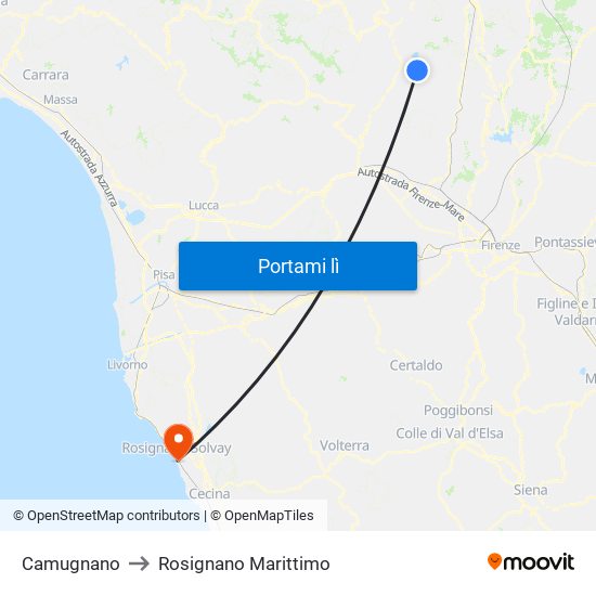 Camugnano to Rosignano Marittimo map