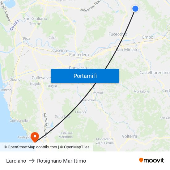 Larciano to Rosignano Marittimo map