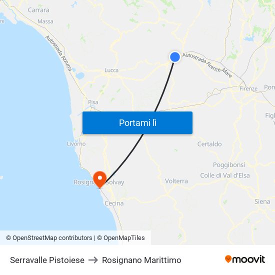 Serravalle Pistoiese to Rosignano Marittimo map