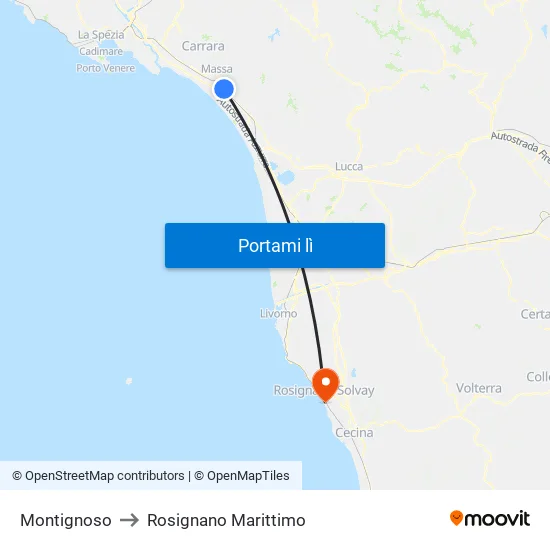 Montignoso to Rosignano Marittimo map
