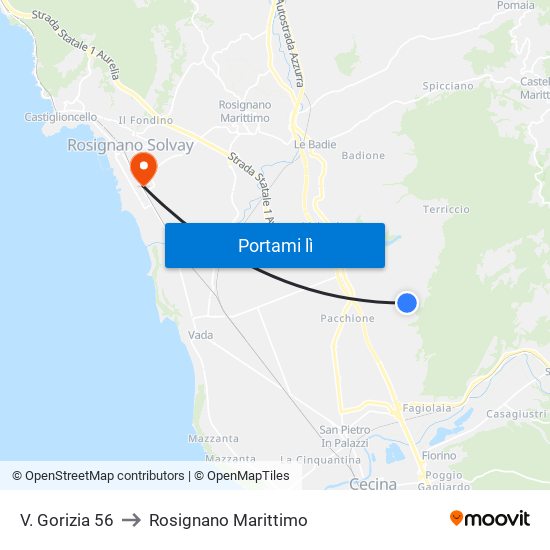 V. Gorizia 56 to Rosignano Marittimo map