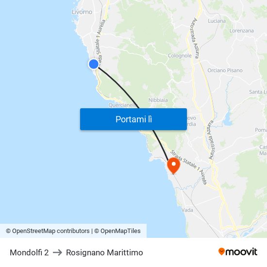 Mondolfi 2 to Rosignano Marittimo map