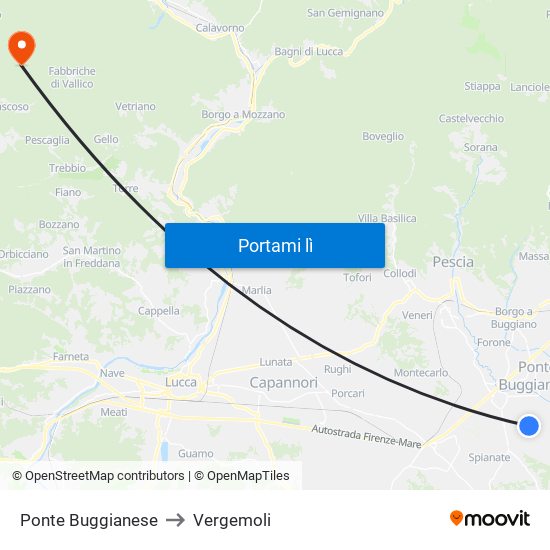 Ponte Buggianese to Vergemoli map