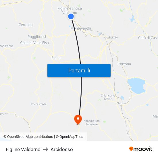 Figline Valdarno to Arcidosso map