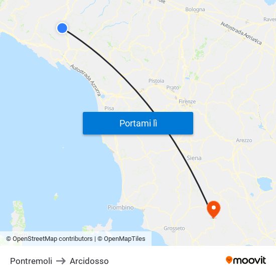 Pontremoli to Arcidosso map