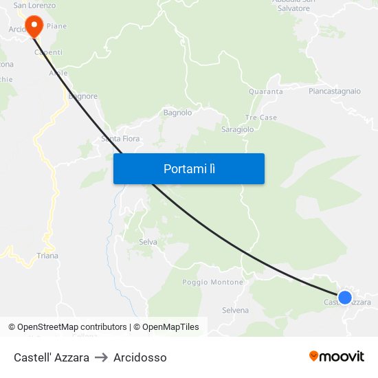 Castell' Azzara to Arcidosso map