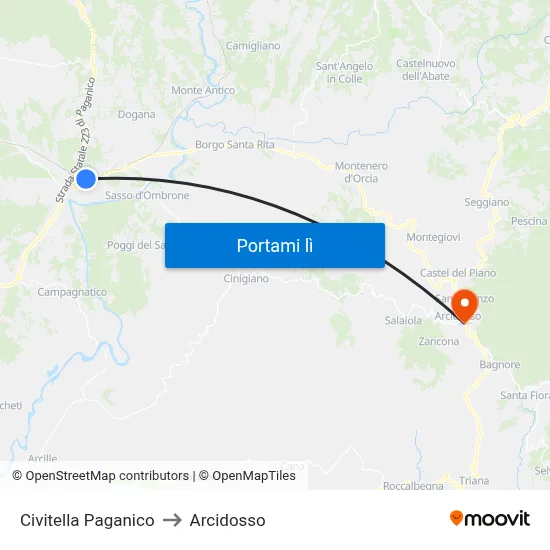Civitella Paganico to Arcidosso map