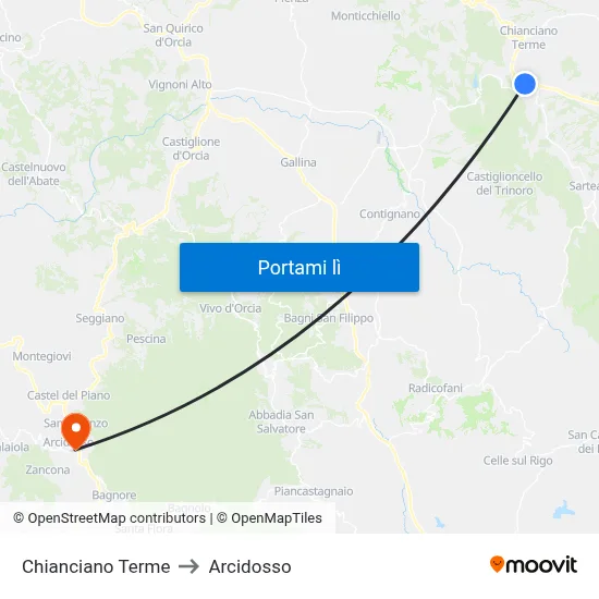 Chianciano Terme to Arcidosso map