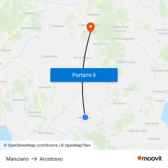 Manciano to Arcidosso map